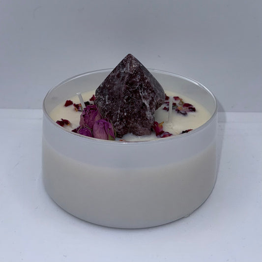 Lepidolite Cut Base Crystal Candle (400ml)