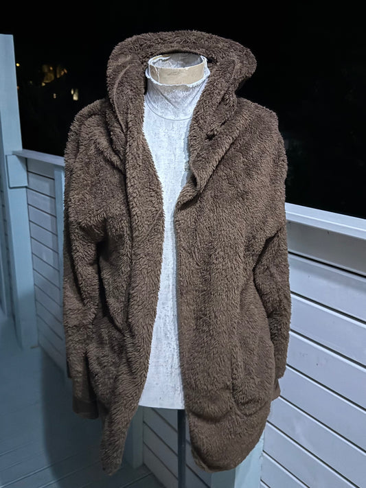 Fluffy Brown Hooded Cardigan