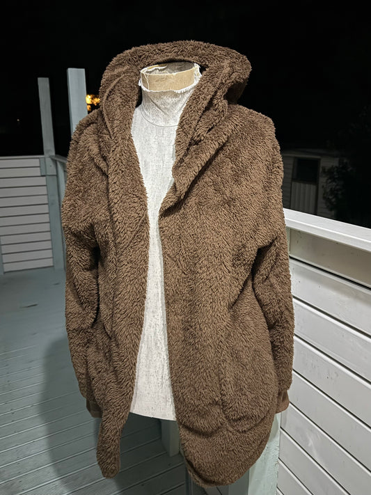 Fluffy Brown Hooded Cardigan