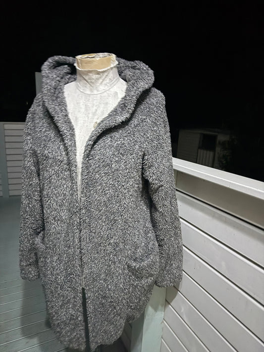 Fluffy Grey Hooded Cardigan