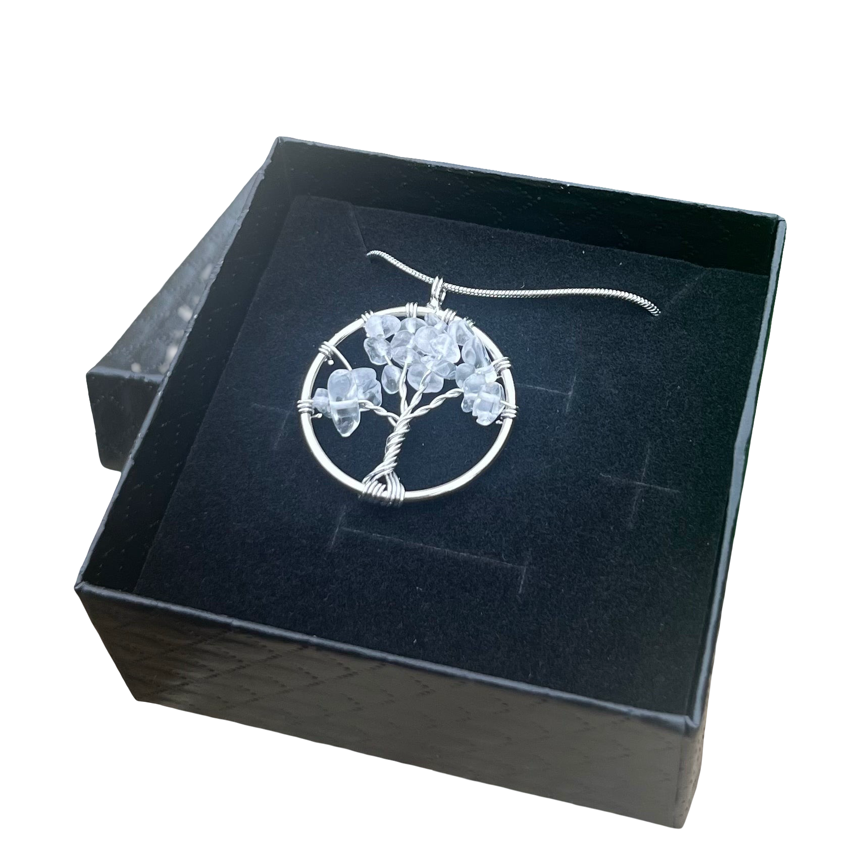 Clear Quartz Tree Of Life Crystal Chip Pendant